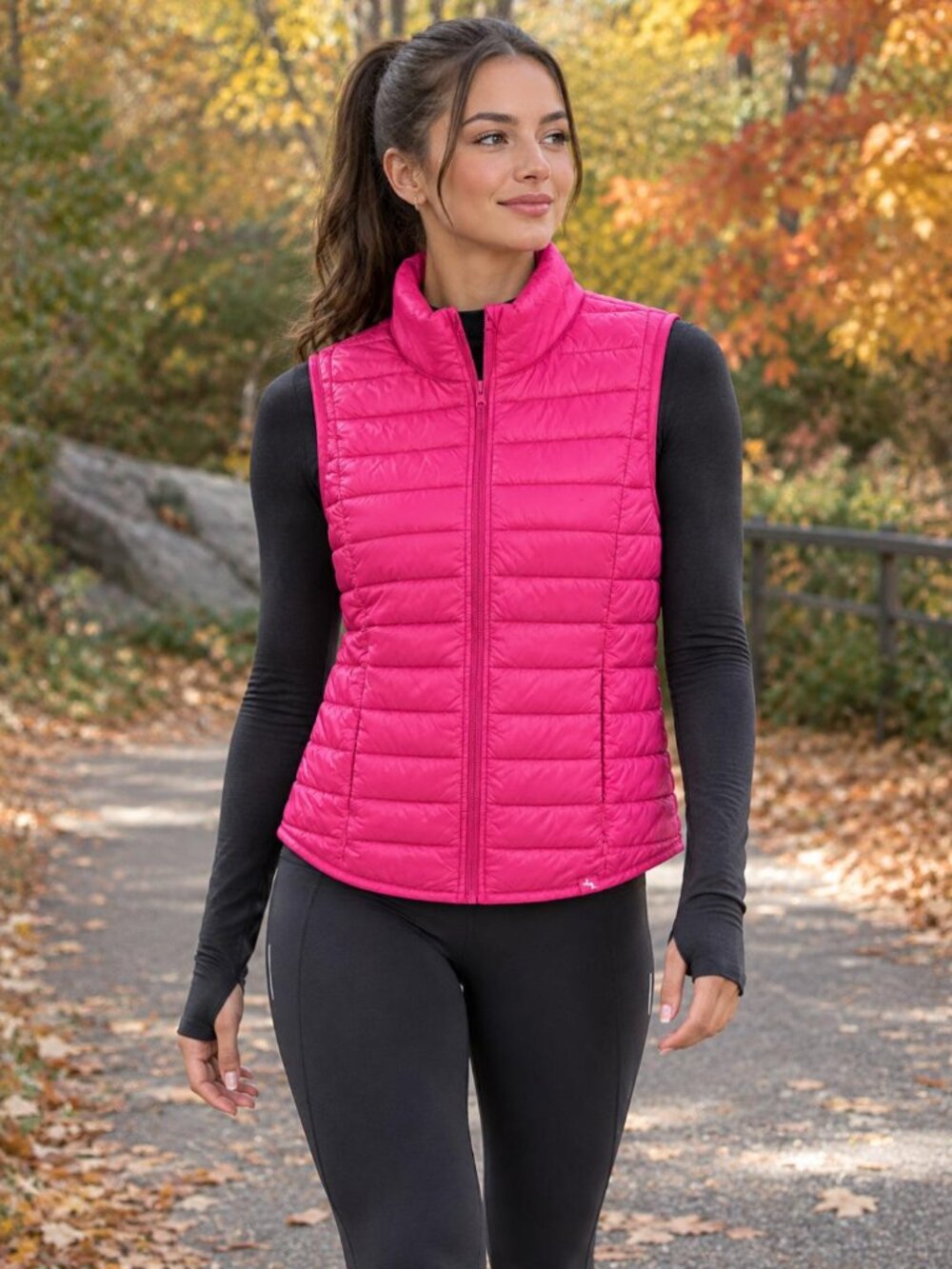 JoyLab Women’s Quilted Puffer Vest Bright Pink Size Large Curved Hem Lightweight